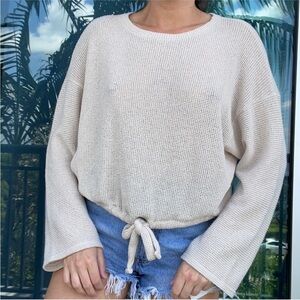 Oatmeal Waffle Knit Slouchy Sweater Top M